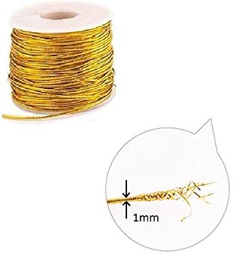 Elastic Cords Stretch Cord Ribbon Metallic Tinsel Cord Rope for Craft Making Gift Wrapping 1 mm 20 Yards (Gold)...