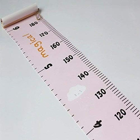 Kids Growth Chart, Wood Frame Fabric Canvas Height Measurement Ruler from Baby to Adult for Child's Room Decoration 7.9 x 79in (7.9 x 79in, Pink -...