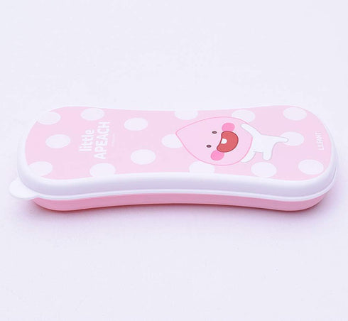 Kakao Friends - Easy Washing Clean 304 Stainless Steel Spoon & Fork (1.1 inch x 5.6 inch) with Wide Case Tableware Set for Kids, Pink (Little Apea...