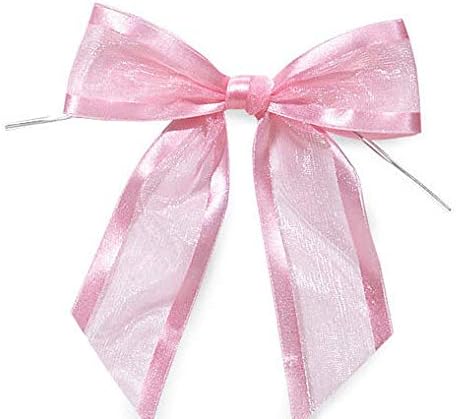 Light Pink Pre-Tied Organza Bows With Twist Ties. Pack of 12 Satin-Edged Fabric Bows Made of 1-1/2" Ribbon. Bow Measures 4" Wide (12, Light Pink)...