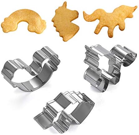 3-Piece Unicorn Cookie Cutter Set, Stainless Steel Unicorn, Rainbow & Head Shapes, Dishwasher Safe...