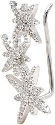 3 Star Constellation Ear Climber Crawler Earrings White Gold Plating...