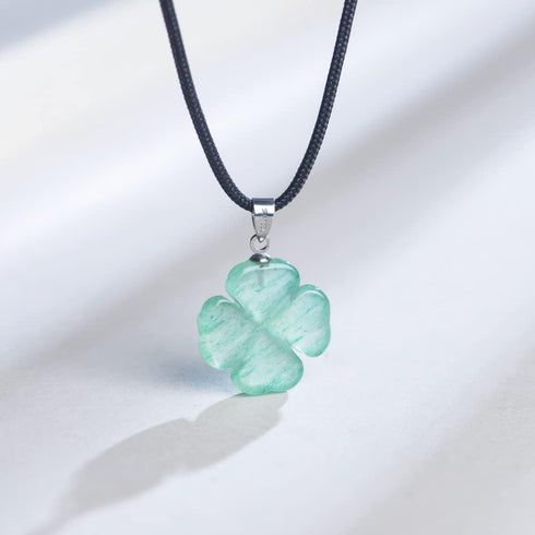 Four Leaf Clover Necklace,Made with Green Aventurine for Faith Hope Love and Luck 18 Inch Rope Chain St. Patrick's Day...