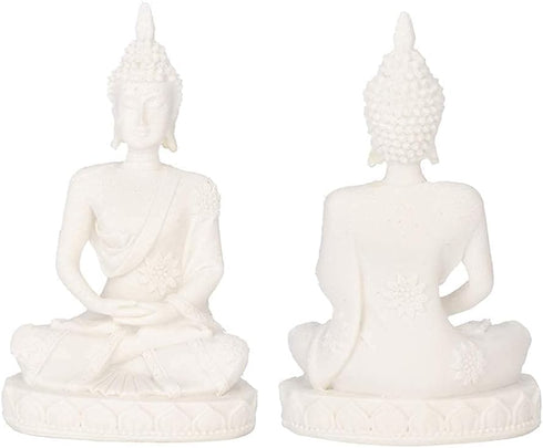 AUNMAS Buddha Meditation Statue, Small Sitting Sandstone Carving Harmonious Figurine for Home Office Desktop Decoration, White 4.3Inch...