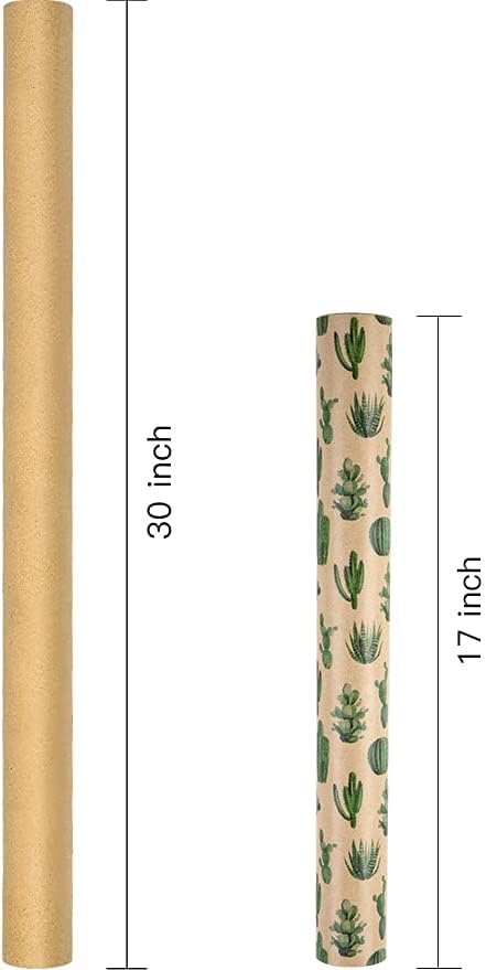 RUSPEPA Kraft Wrapping Paper Roll - Mini Roll - Cactus Design for All Occasions - 17 Inches X 32.8 Feet...