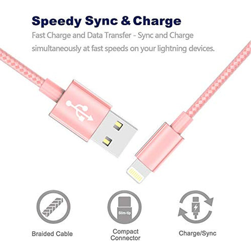 MFi-Certified Lightning Cable iPhone Charger - Compatible with iPhone Xs MAX XR X 8 8 Plus 7 7 Plus 6s 6s Plus 6 6 Plus and More (6FT Rose)...