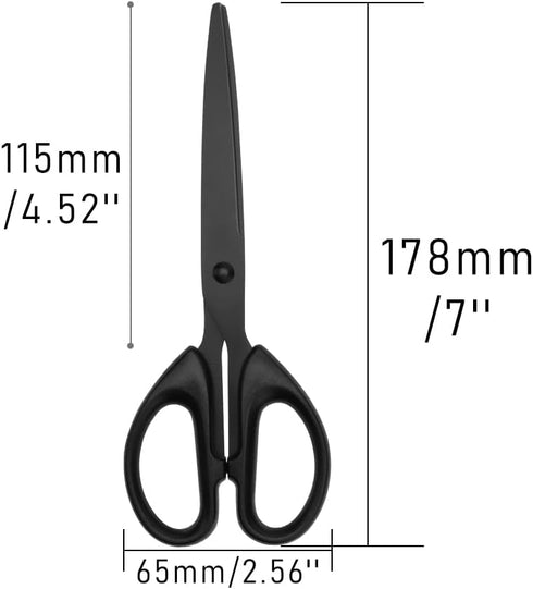 NatSumeBaics 7" Small Scissors All Purpose Cute Black Office Paper Scissors Craft Student Scissor Professional Shears for school and home (7” Blac...