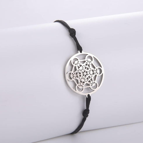 Metatron's Cube Bracelet For Women Men Stainless Steel Geometry Hollow Out Style Charm Angel Seal Circle Star Of David Pendant Double Rope Bracele...