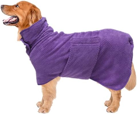 Geyecete Dog Bathrobe Towel Dog Drying Coat-Dry Fast Dog Bag-Pineapple grid Fast Drying Super Absorbent Pet Dog Cat Bath Robe Towel-Purple-M...