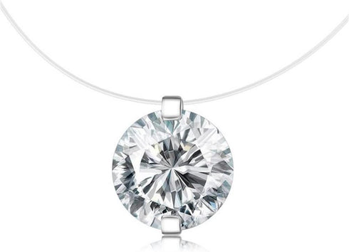 S925 Round fish line two claws Cut Clear Cubic Zirconia Pendant Necklace Silver...