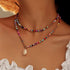 Boho Rainbow Beaded Necklace Layered Neck Chain Multi Color Bead Choker Necklaces Shell Star Butterfly Collar Jewelry Colorful Flower Chain Beach ...