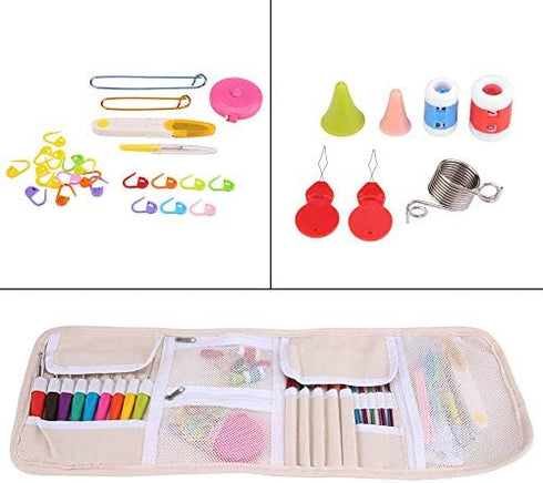 64PCS Crochet Needle Set, Crochet Hook Full Set Yarn Knitting Needles Sewing Tools Knit Gauge Scissors Stitch Marker DIY Craft Tools Coloured Alum...