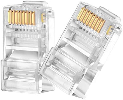 RJ45 CAT6 Pass Through Connectors 100 Pack - Easy and Fast Termination - Gold Plated 3 Prong 8P8C Modular Ethernet UTP Network Cable Plug End for ...