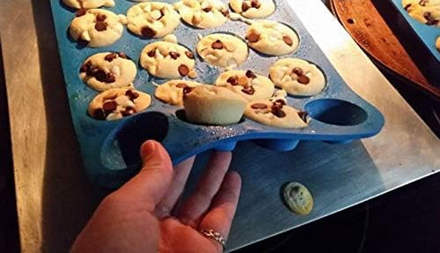 KPKitchen Silicone Mini Muffin Pan - Mini Cupcake Pan 24 Cup - Free Mini Muffin Paper Cups - Mini Muffin Pans Nonstick 24-100% Silicon Mini Muffin...