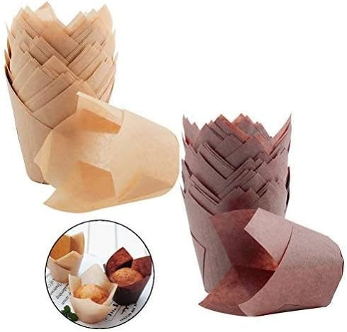 200 Pcs Brown Tulip Muffin Baking Cupcake Liners, Greaseproof, Heat-resistant, Disposable, Ideal for Weddings, Anniversaries, Birthdays...
