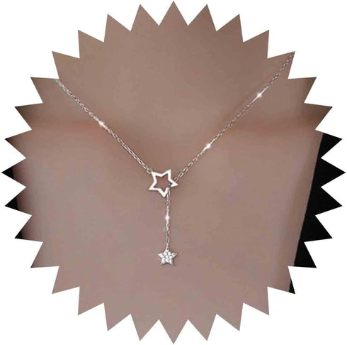 Boho Star Y Lariat Necklace Choker Gold Crystal Star Drop Necklace Long Cz Star Pendant Necklace Minimalist Necklace Chain Jewelry for Women...