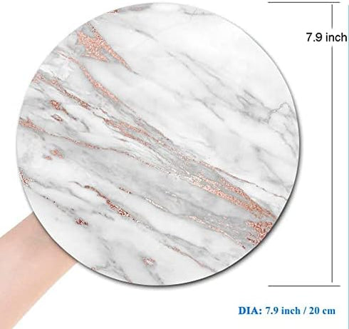 Mouse Pad, White Rose Gold Marble Mouse Pad, Customized Premium-Textured Round Mouse Pad, Washable Mousepads with Lycra Cloth, Non-Slip Rubber Bas...