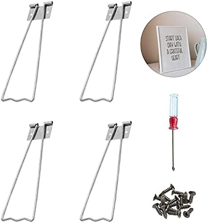 Jersvimc 4Pcs Silver Frame Easel Back Stand, Iron Picture Holder Stand Metal Photo Easel Stand Cardboard Easel Backs with Screwdriver and Screws f...