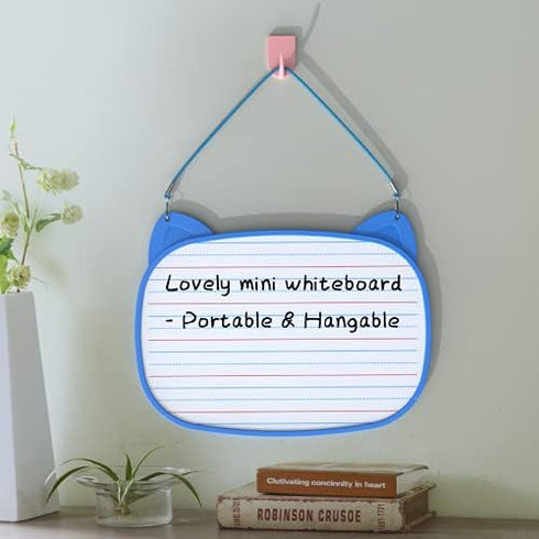 Small Dry Erase White Board 11.5x8" with 5pcs Dry Erase Markers, Double Sided Dry Erase Lapboard with Lines, Mini Hanging Whiteboard for Kids (Blu...