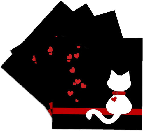 3dRose cst_164792_3 Pet Lovers Red Hearts White Kitty Cat-Ceramic Tile Coasters, Set of 4...