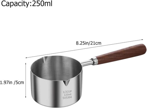 250ML Sauce Pan Saucepan Stainless Steel Sauce Pot Double Spout Oil Pan Warming Pot Frothing Pitcher Dishwasher Safe for Home Kitchen Cookware Acc...