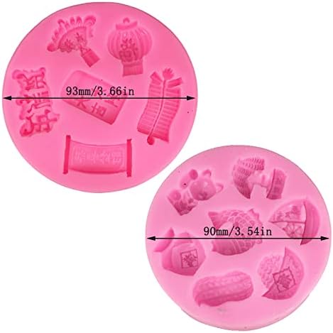 Cestony 2Pcs Chinese New Year series Silicone Molds for DIY Cake Fondant Biscuit Cookies Soap Sugar Pudding Chocolate Hard Candies Dessert Decor...
