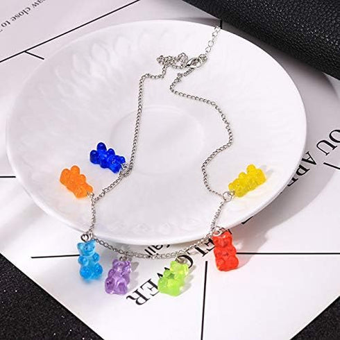 KURTCB Gummy Bear Necklace Y2k Colorful Resin Crazy Aesthetic Necklace Bracelet Hairpin for Women...