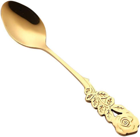 1Pc Rose Gold Flower Spoon Set,Colorful Stainless Steel Flower Spoon Coffee Tea Spork Flatware Dessert Tool Ice Tea Spoon Colorful Mini Cutlery Se...
