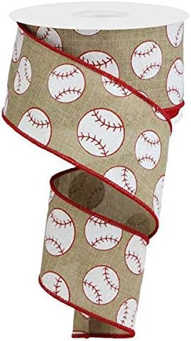 Sports Glitter Wired Ribbon - 10 Yards (Baseball, Light Beige, 2.5")...