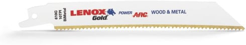 LENOX Tools 21064610GR Gold Power Arc Reciprocating Saw Blade, For Thick Metal, Wood, Plastic Cutting, 6-inch, 10 TPI, 5-Pack...