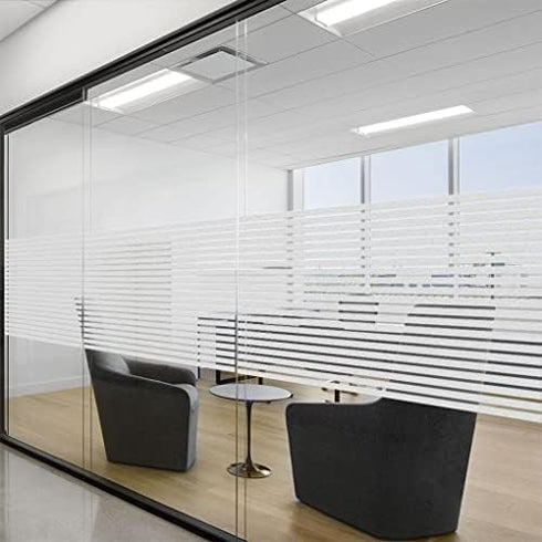 LEMON CLOUD Privacy Window Film Self-adhesive No-Glue Static Cling Stripe Pattern Frosted Window Film Decorative Privacy Glass Film for Office Hom...