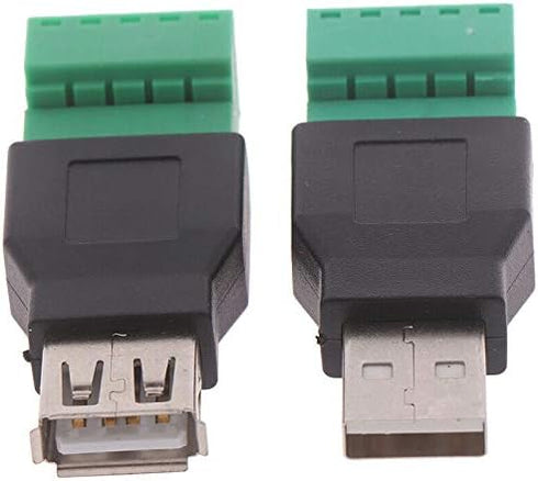 VizGiz 2 Pack USB 2.0 Plug Replacement 5Pin Solderless Screw On Type USB Terminal Block Connector Male and Female Socket Jack Adapter for LED Stri...