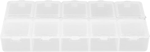 Compartment Storage Container, Detachable Cover Portable Safe 10 Grids Organizer Box Plastic White for Earrings for Nails Tool for Rhinestone...