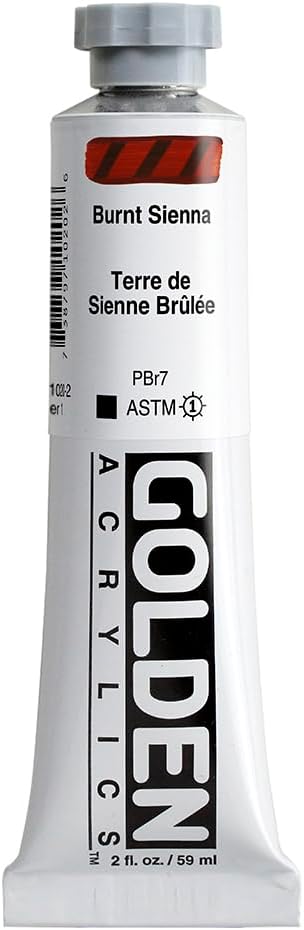 Heavy Body Acrylics by GOLDEN, Burnt Sienna, 2 fl. oz. Tube, Professional Acrylic Paint, Opaque...