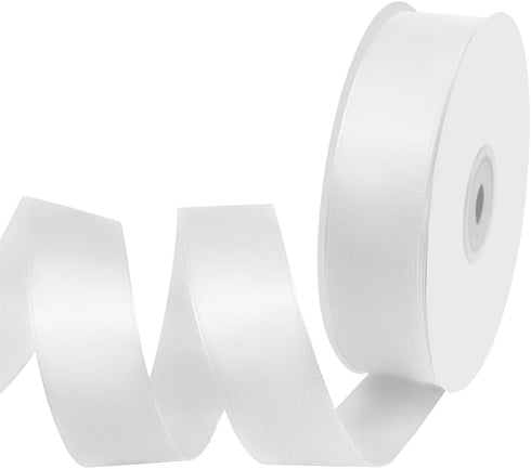 1" Width x 50 Yards Satin Fabric Ribbon, White Ribbon Perfect for DIY Bows, Swags, Gift Wrapping, Craft, Flower Bouquet?Christmas and Party Decora...