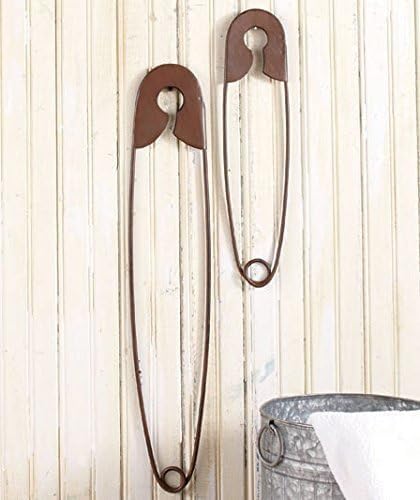Collections-Etc Large Hanging Metal Safety Pins Laundry Room Wall Home Decoration - Set of 2 , Rustic...