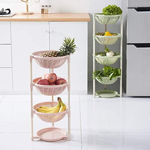 Multifunctional Plastic Storage Basket Floor Tripod Kitchen Vegetable and Fruit Storage Rack Drain Rack (Green, 4 layers)...