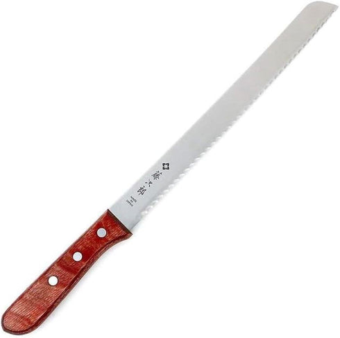 Tojiro Japan Hand Made Bread Knife Slicer Cutter, 14.75", Stainless and Wood - Reinforced Laminated Material...