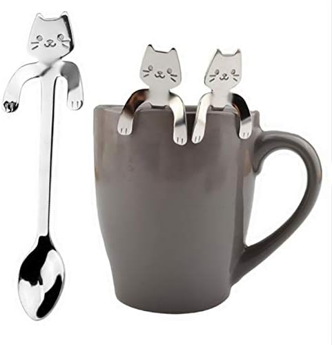 20PCS Stainless Steel Cute Mini Cat Spoon for Tea, Coffee, Dessert, Sugar, Ice Cream, etc (11.5cm/4.5inch)...