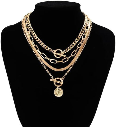 4Pcs Layered Gold Choker Necklace Sets for Women Retro Coin Dainty Snake Chain Toggle Clasp Necklace...