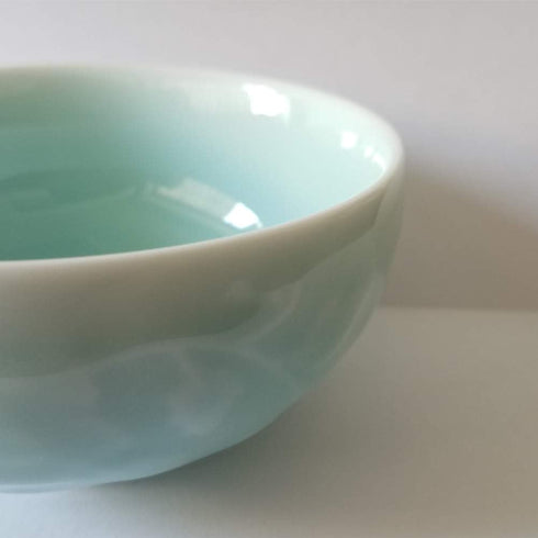 Chinese Rice Bowl 10oz Celadon Dinnerware Engraved Peony 4.5Inch Porcelain(1, Sky Blue)...