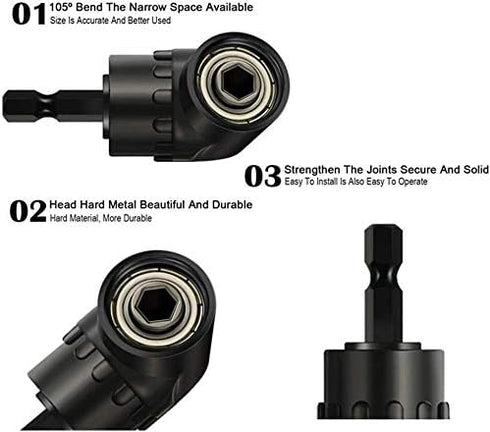 4-Piece Power Drill Sockets Adapter Sets,360°Rotatable 1/4" 3/8" 1/2" Impact Grade Driver Sockets Adapter Extension Set Drill Bit+105 Degree Right...