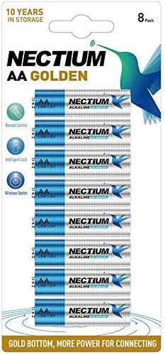 NECTIUM Superior Performance AA Batteries 8 Count Alkaline Pure-Gold-Bottom IoT Batteries Ultra Power Long Lasting for IoT Devices Smart Lock...
