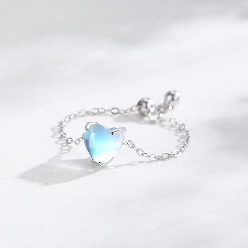 Kokoma Moonstone Heart Ring for Women Crystal Teardrop Link Chain Statement Stacking Rings Engagement Promise Finger Band Dangle Ball Adjustable...