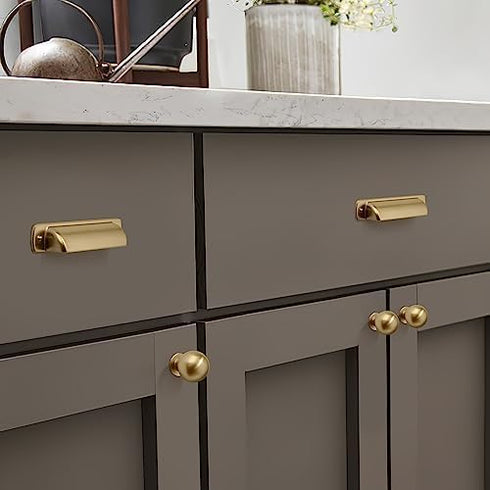 2 Pack Cup Pulls 2-1/2"(64mm) Center to Center Drawer Pulls Champagne Bronze Cabinet Cup Pulls Kitchen Cabinet Hardware Satin Brass Cabinet Handle...