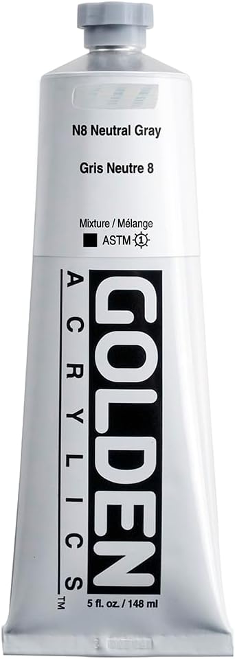 GOLDEN Heavy Body Acrylics, N8 Neutral Gray, 5 fl. oz. / 148 ml jar, Professional Acrylic Paint...