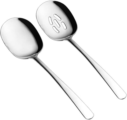 X-Large Serving Spoons Set, 12 Inch Slotted Spoon and Serving Spoon, Premium Spoons Silverware, Cooking Spoon, Pasta Spoon, Mixing Spoon, Foodgrad...