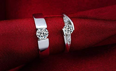 Uloveido 2 pcs His and Hers Matching Engagement Rings Set with Round Cubic Zirconia Platinum Plated Couples Wedding Ring J045...
