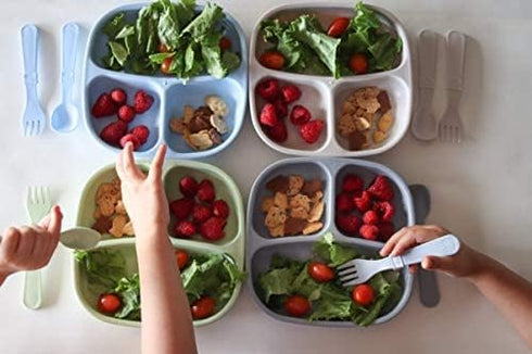 Re-Play Made in USA Toddler Forks and Spoons, Pack of 8 Without Carrying Case - 4 Kids Forks with Rounded Tips and 4 Deep Scoop Toddler Spoons - 0...