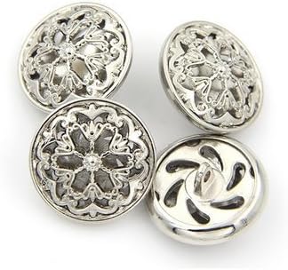 10PCS Clothes Button - Fashion Hollow Flower Metal Shank Round Shaped Metal Button Set Sewing Button (25mm, Silver)...